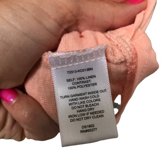 Sanctuary Nora Tiered Hem Linen Sleeveless Shirt Tee Peach Ruched Small - Picture 6 of 7